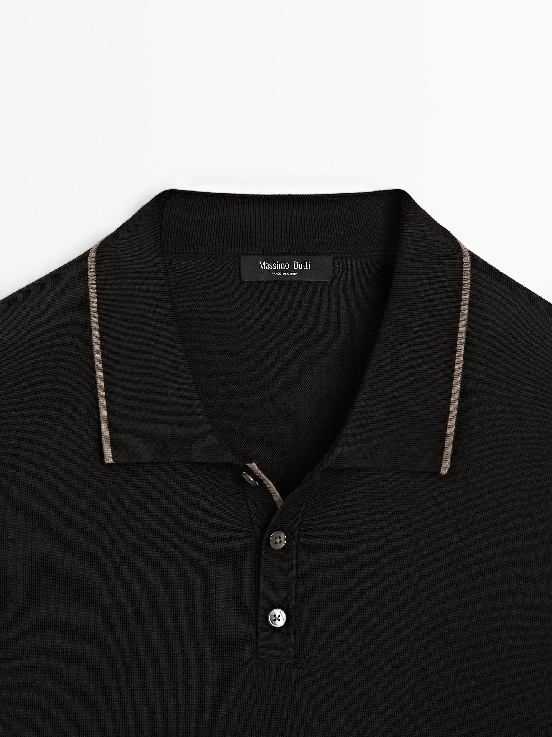 Knit polo shirt with coloured collar detail Product Image