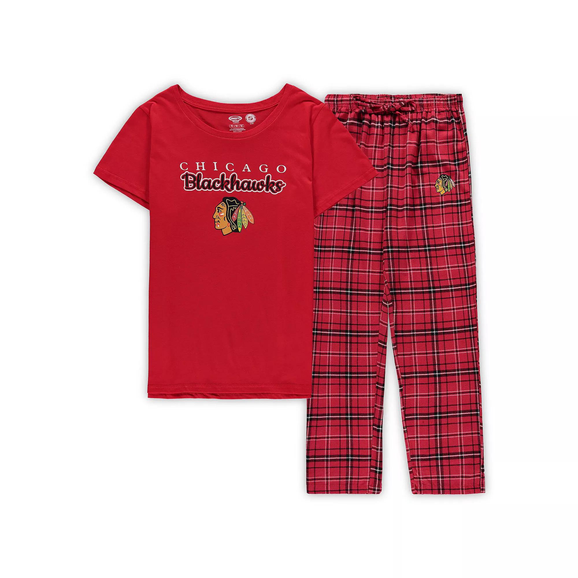 Women's Concepts Sport Red Chicago Blackhawks Plus Size Lodge T-Shirt & Pants Sleep Set, Size: 1XL Product Image