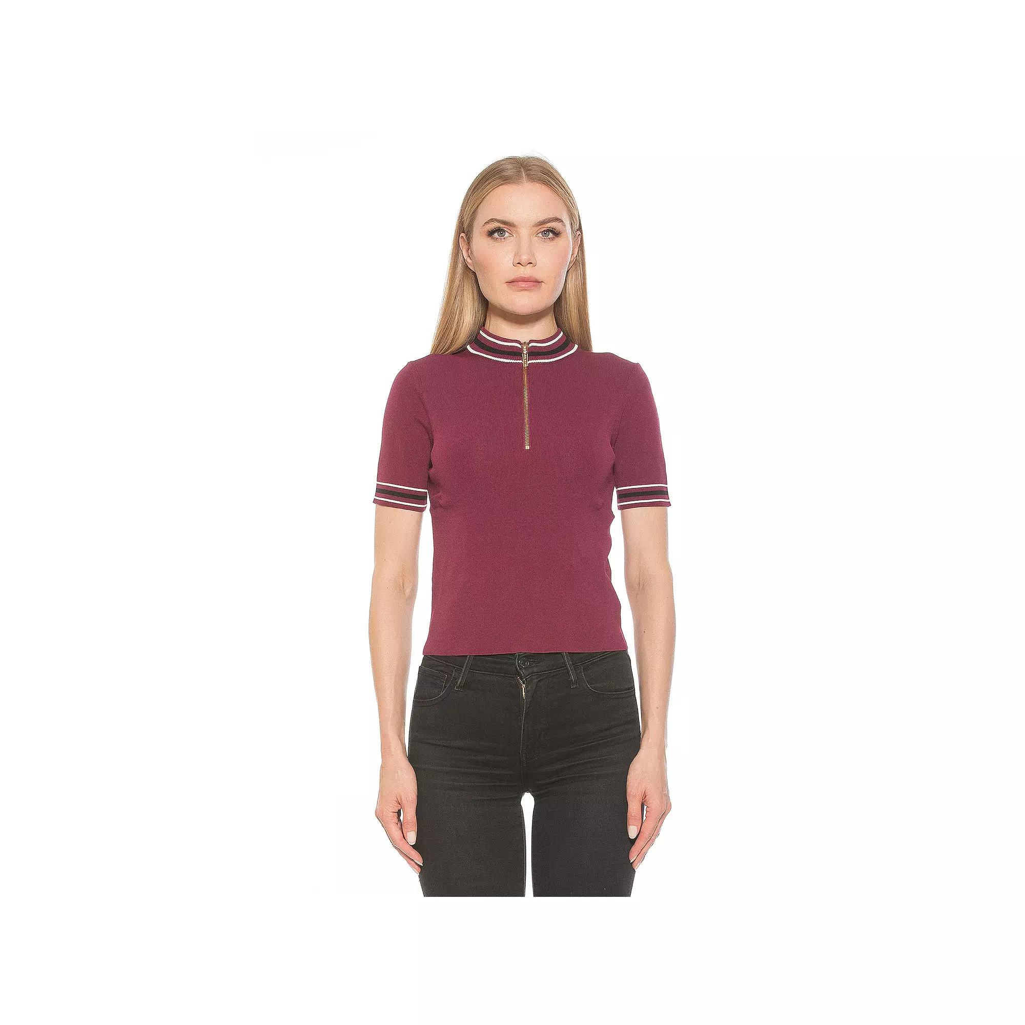 Women's ALEXIA ADMOR Phoebe Knit 1/4-Zip Short Sleeve Mock Neck Top,  Product Image