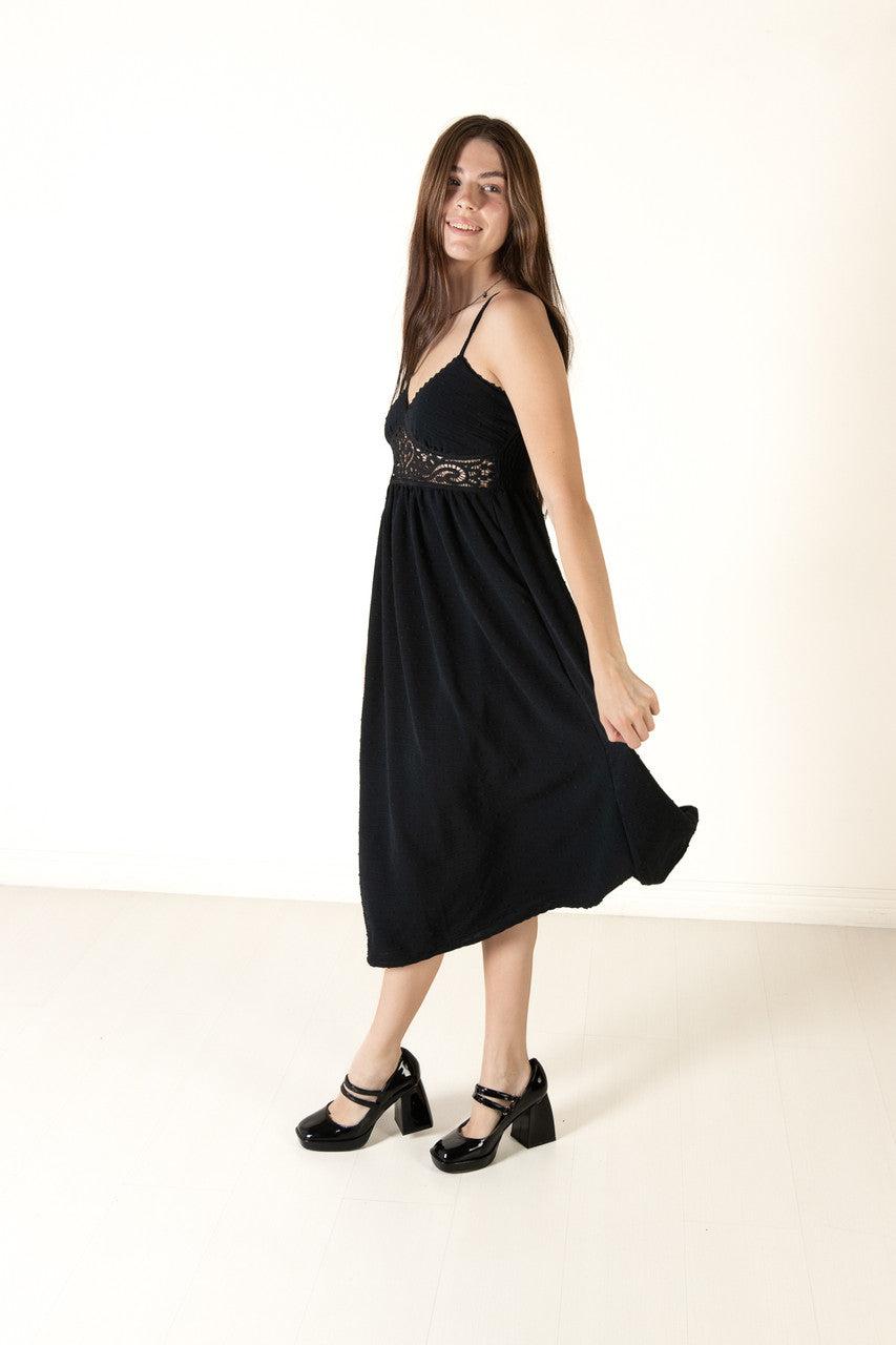 Black Crochet Waist Maxi Dress Product Image