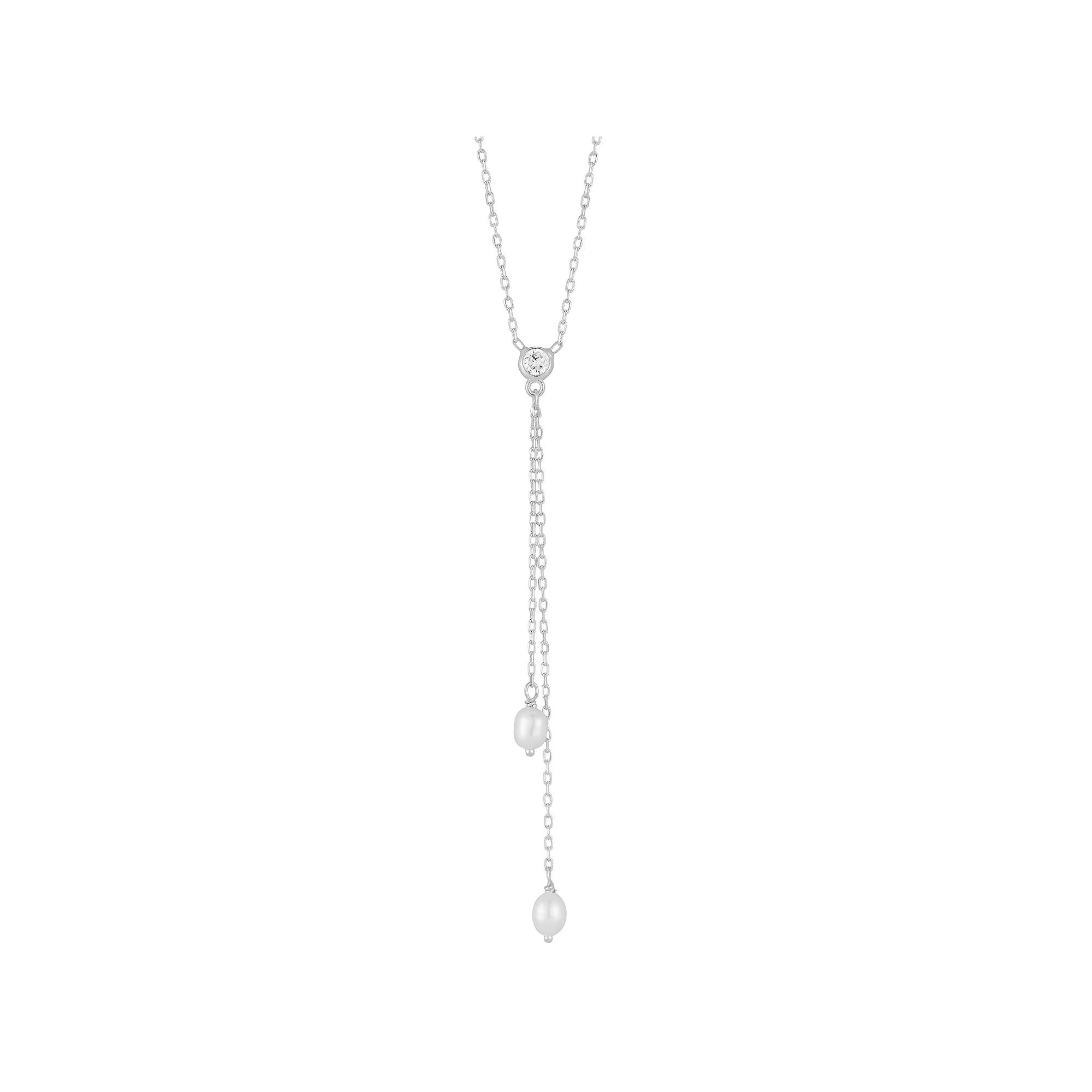 Sunkissed Sterling Cubic Zirconia & Freshwater Cultured Pearl Lariat Necklace, Womens Silver Tone Product Image