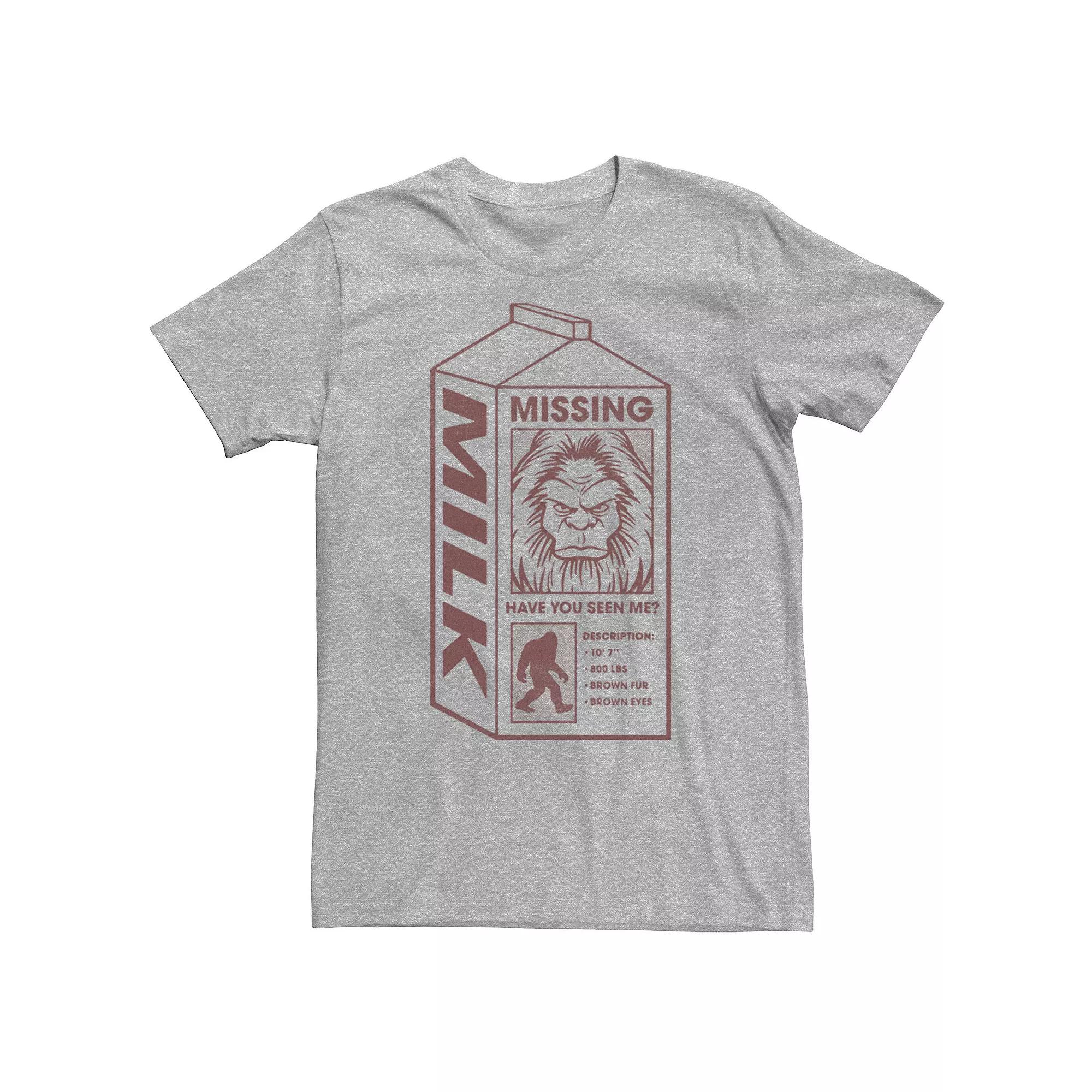 Men's Milk Carton Missing Bigfoot Graphic Tee, Size: XL, Athletic Grey Product Image