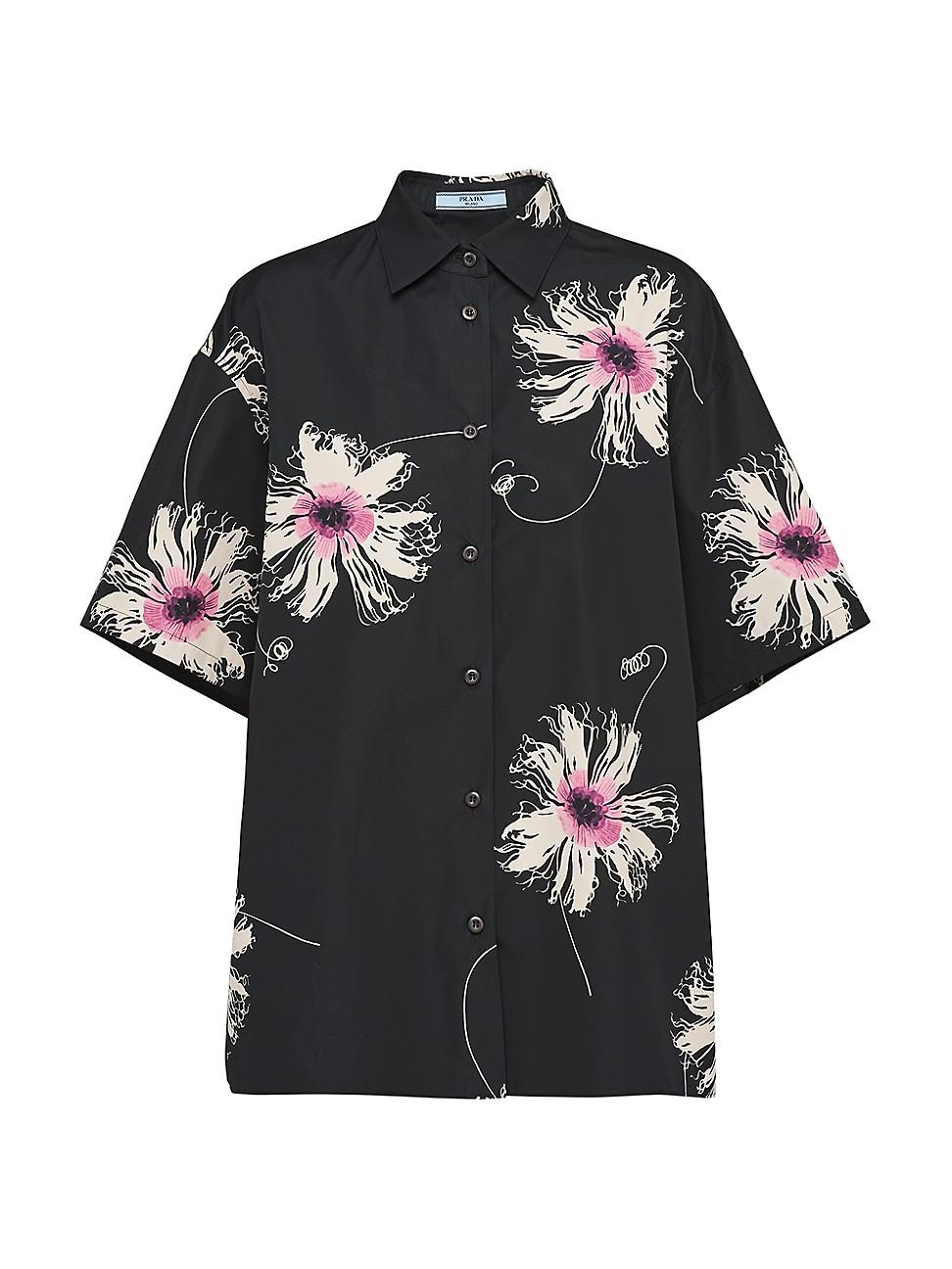 Womens Short-sleeved Printed Poplin Shirt Product Image