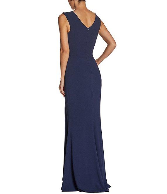 Dress the Population Sandra Crepe Plunge V-Neck Sleeveless Side Slit Gown Product Image