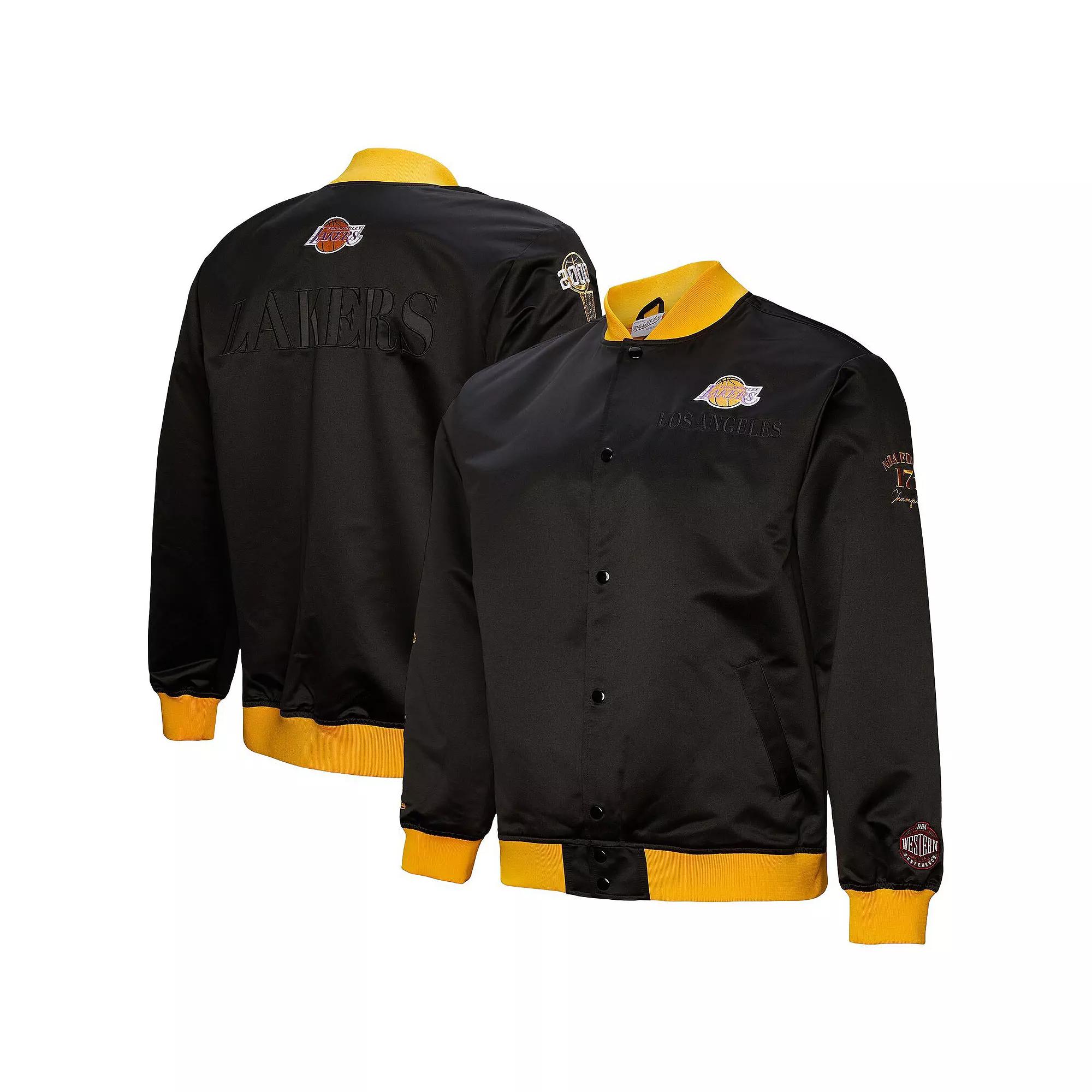 Men's Mitchell & Ness Black Los Angeles Lakers Hardwood Classics Team OG 3.0 Lightweight Satin Full-Snap Jacket,  Product Image