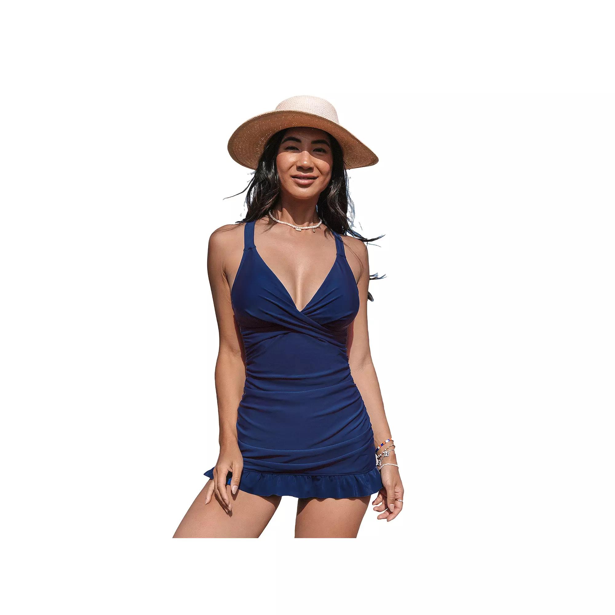 Women's Cupshe Twisted Tunnelled Ruching Ruffle Swimdress,  Product Image
