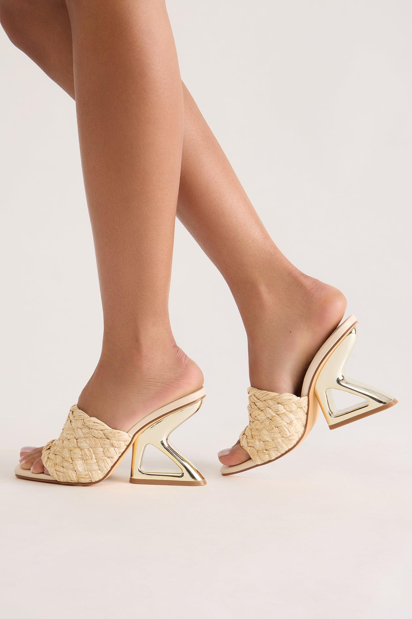 Evari Raffia Novelty Wedges - Nude Product Image