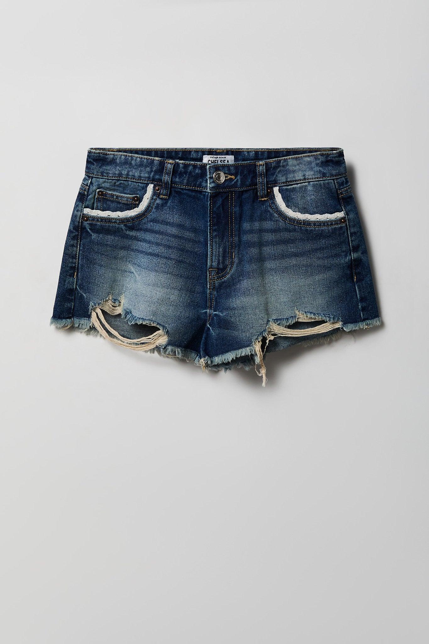 Lace Trim Denim Short Female Product Image