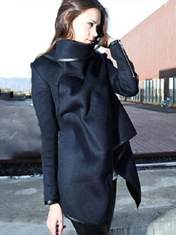 Original Asymmetric Split-Joint High-Neck Woolen Coat Product Image