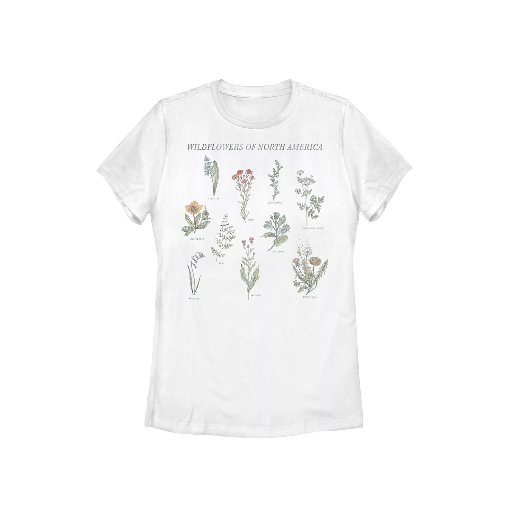 Juniors' Wildflowers Of North America Tee, Girl's, Size: XL, White Product Image
