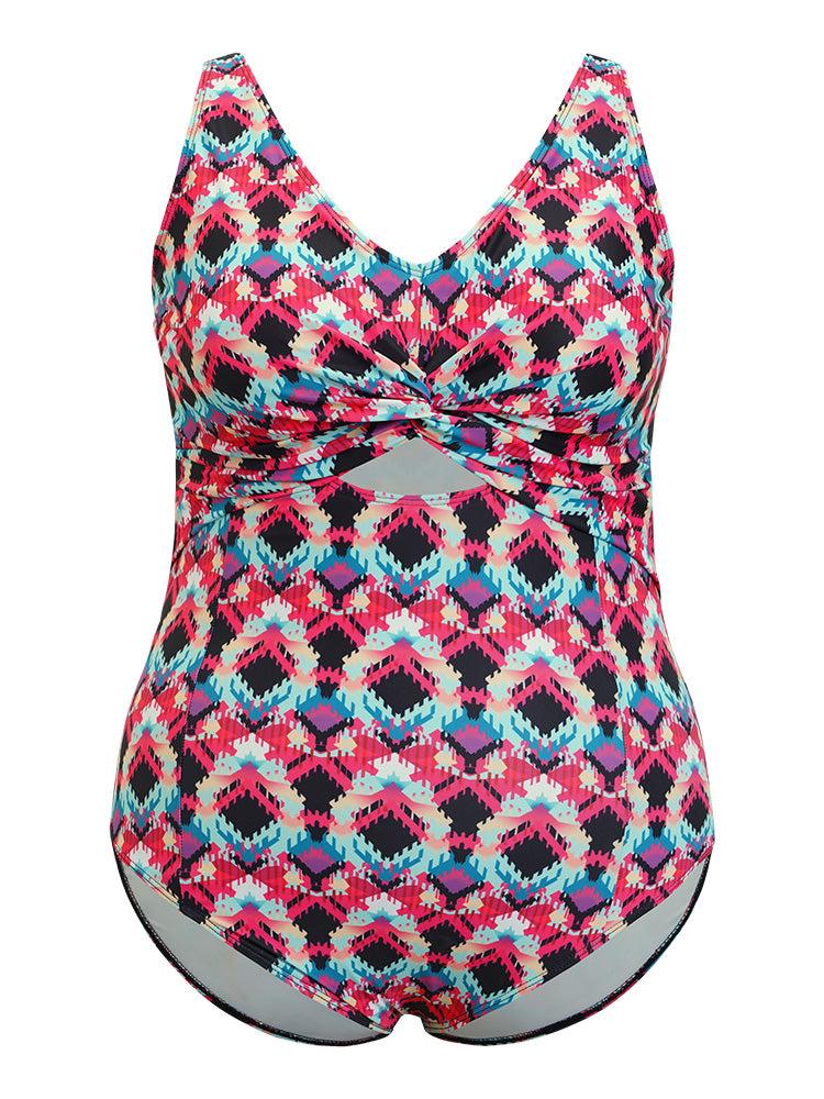 Geometric Print Cut Out Twist Front One Piece Swimsuit Female Product Image