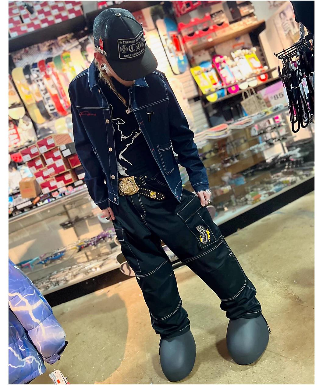 Empyre Ultra Loose Embroidered Cell Phone Black Cargo Pants Product Image