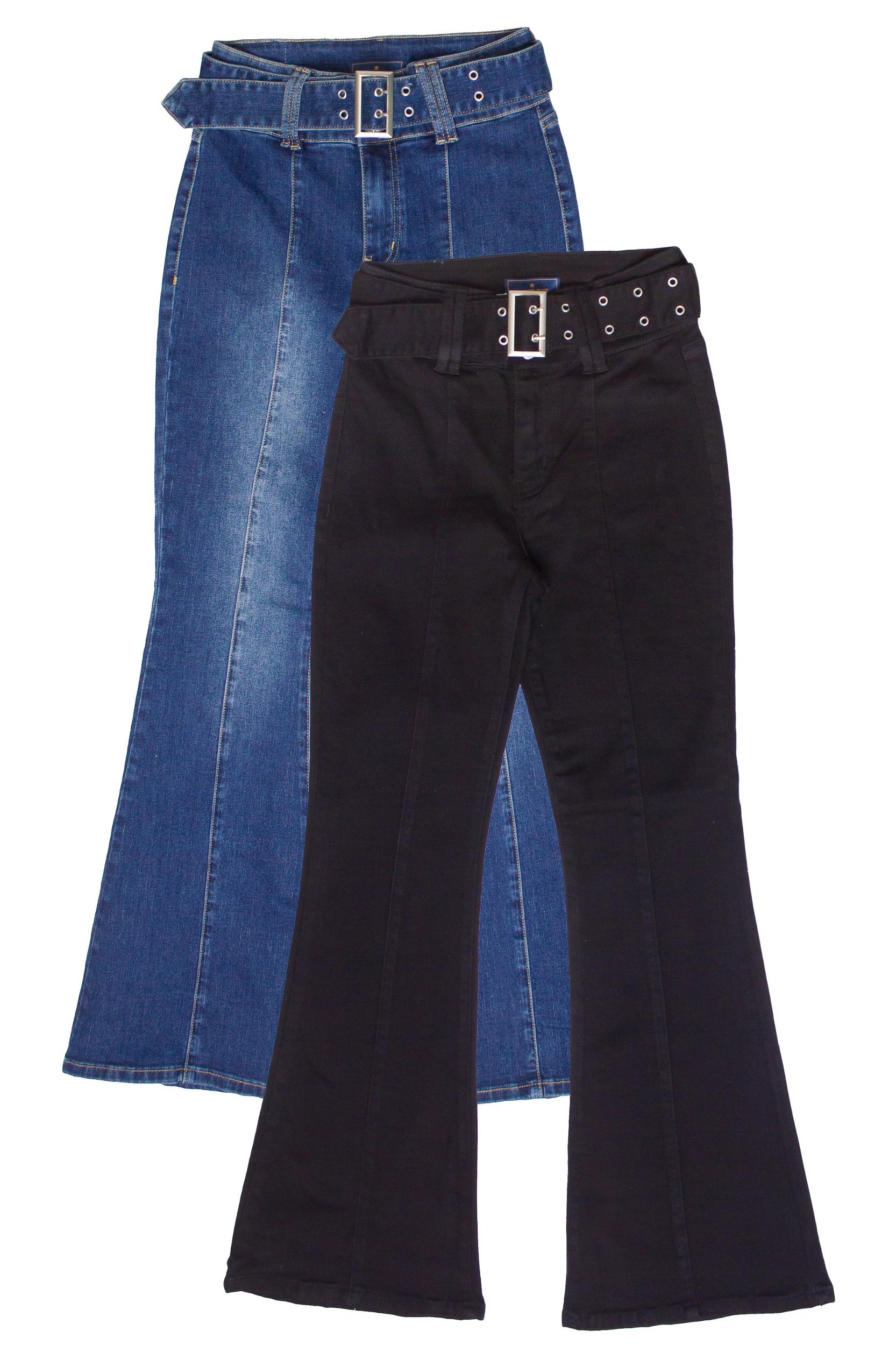 High Rise Belted Flare Jeans Product Image