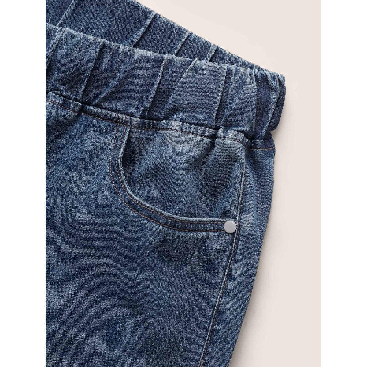 Plus Size Dark Wash Drawstring Wide Leg Jeans Women Denimblue Casual Drawstring High stretch Slanted pocket Jeans BloomChic 10/M Product Image