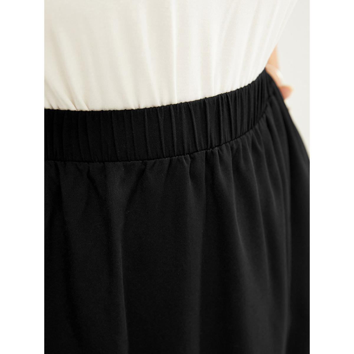 Plus Size Solid Pocket Patchwork Broderie Anglaise Skirt Women Black Vacation Broderie anglaise No stretch Pocket Dailywear Skirts BloomChic 18-20/2X Product Image