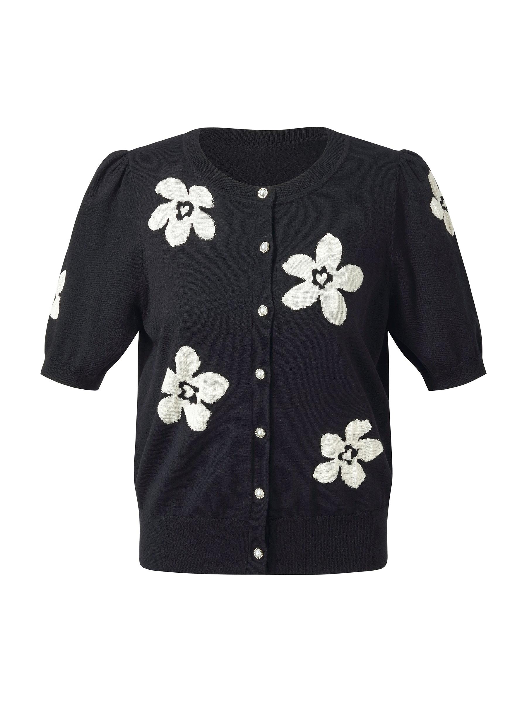 Tencel Mulberry Silk Blend Floral Jacquard Women Cardigan Product Image