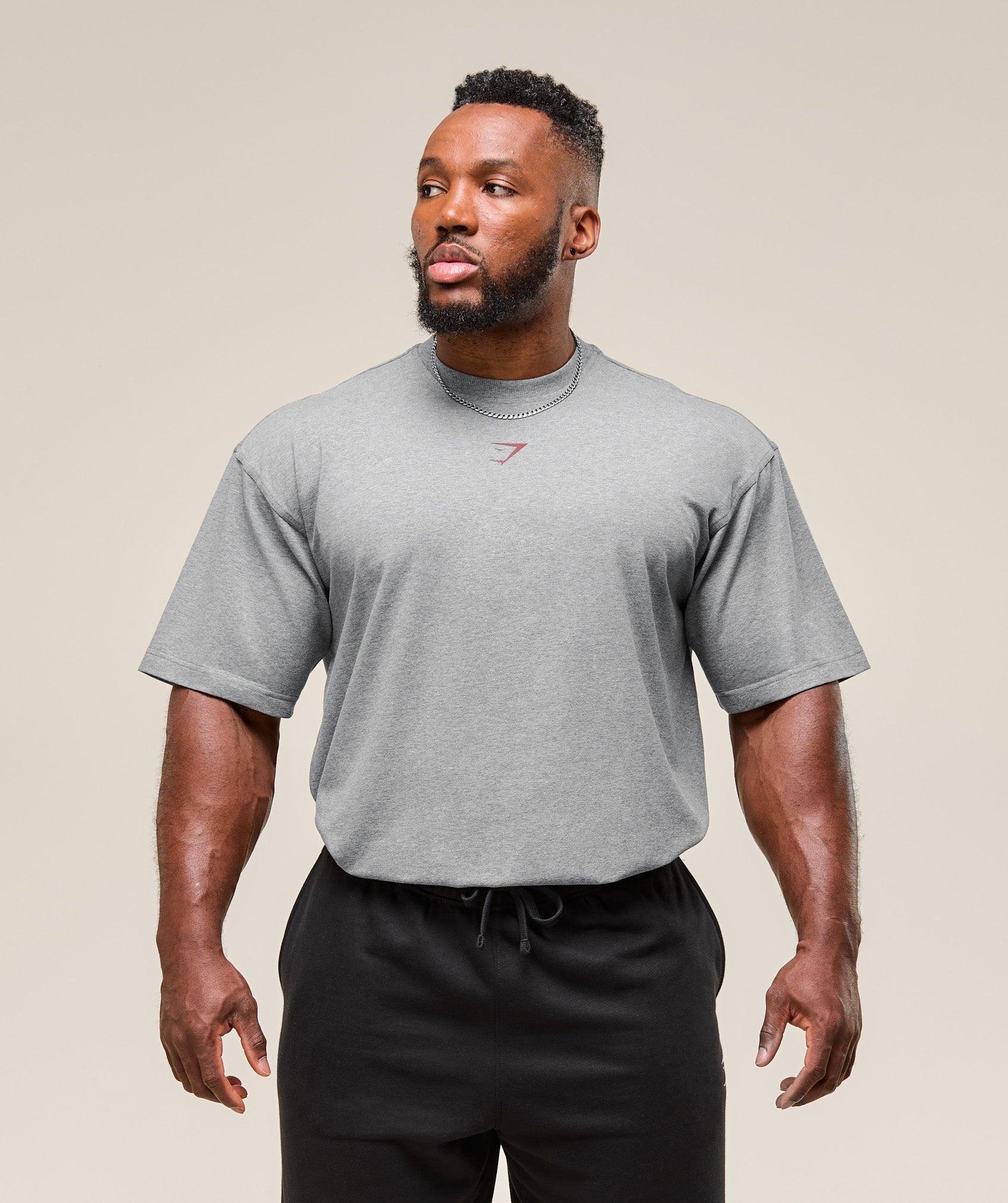 Gymshark Power T-Shirt - Charcoal Core Marl/Sets Red Male Product Image