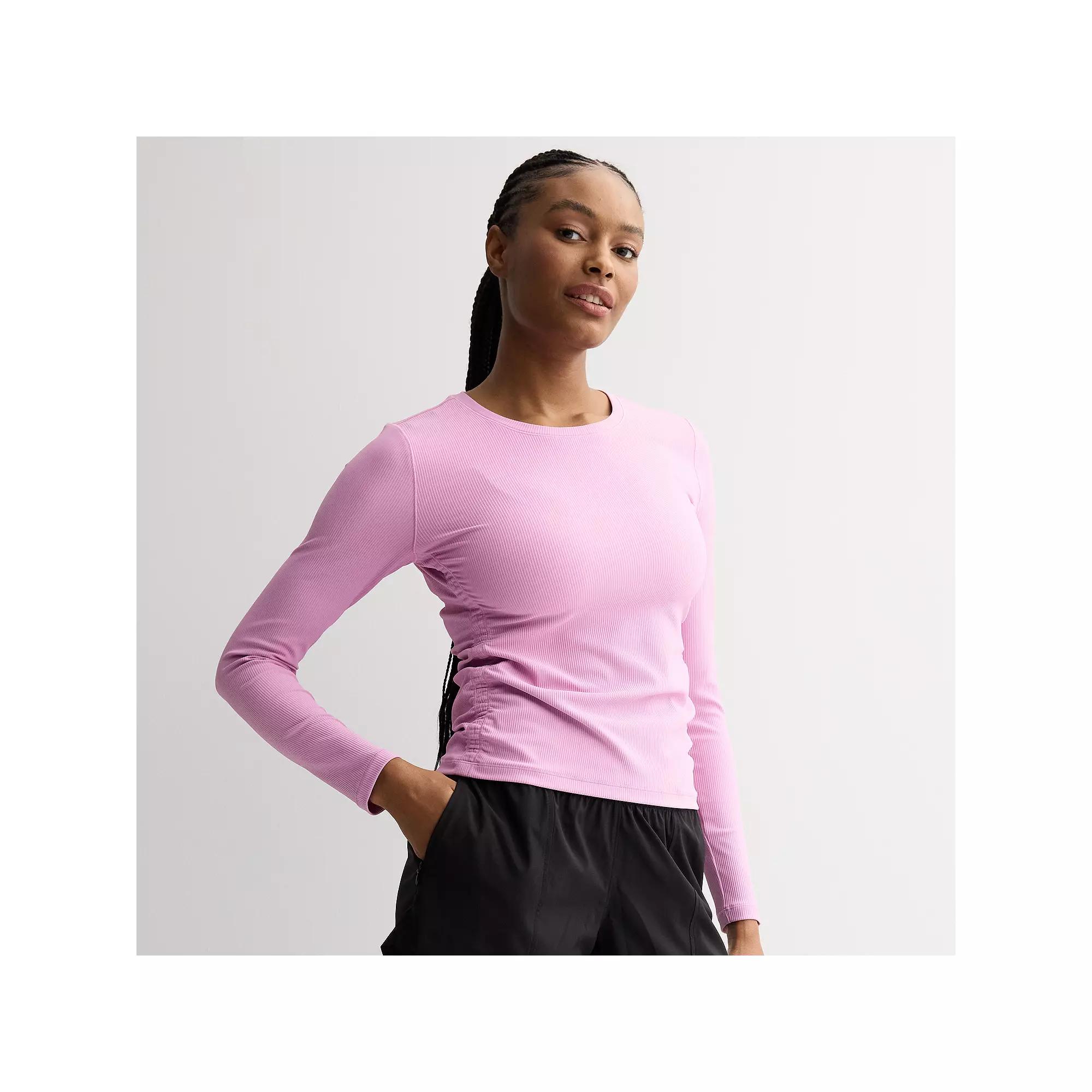 Women's Tek Gear® Shirred Rib Long Sleeve Top, Size: Large, Purple Macaroon Product Image