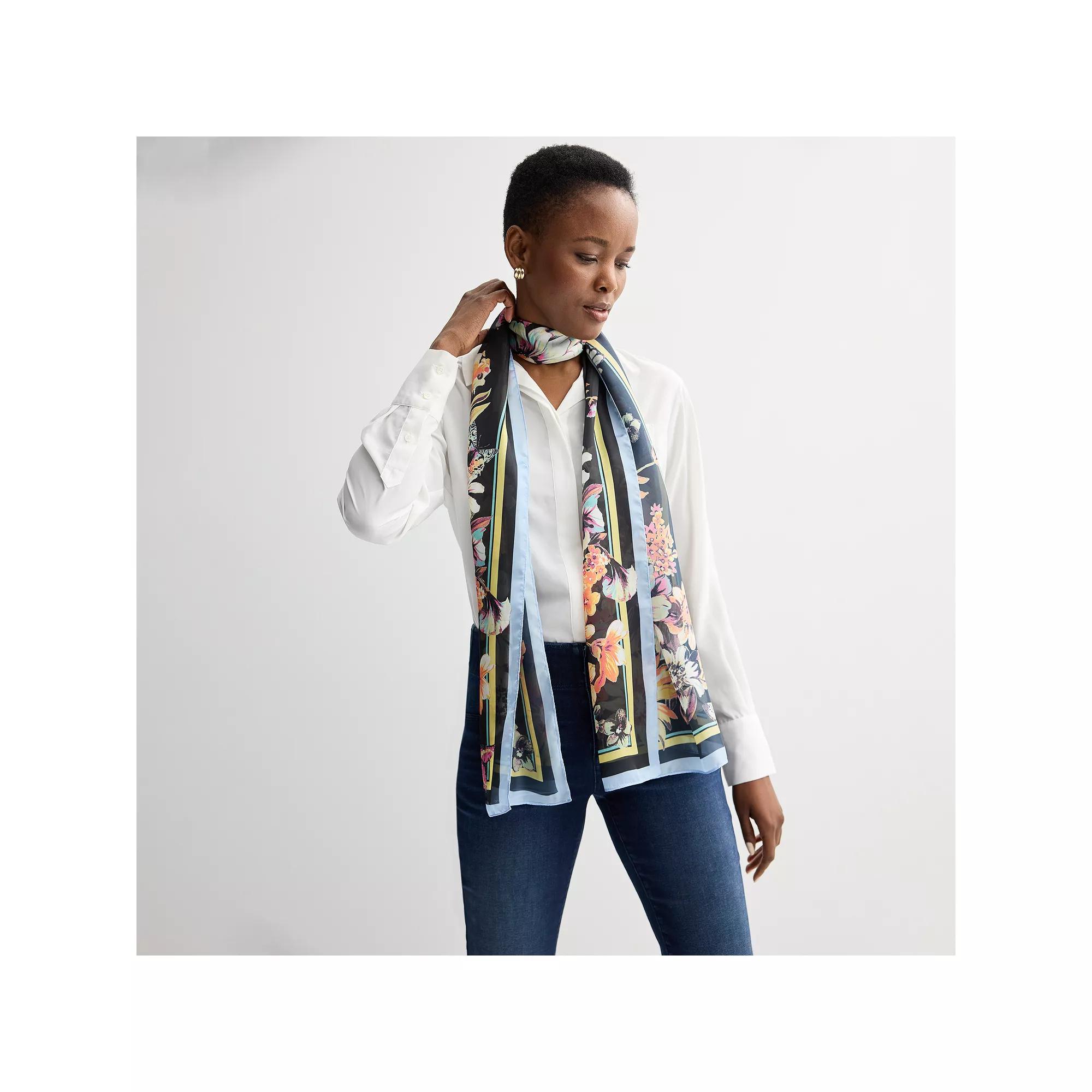 Women's Nine West Butterfly Bouquet Print Oblong Scarf, Black Team Product Image