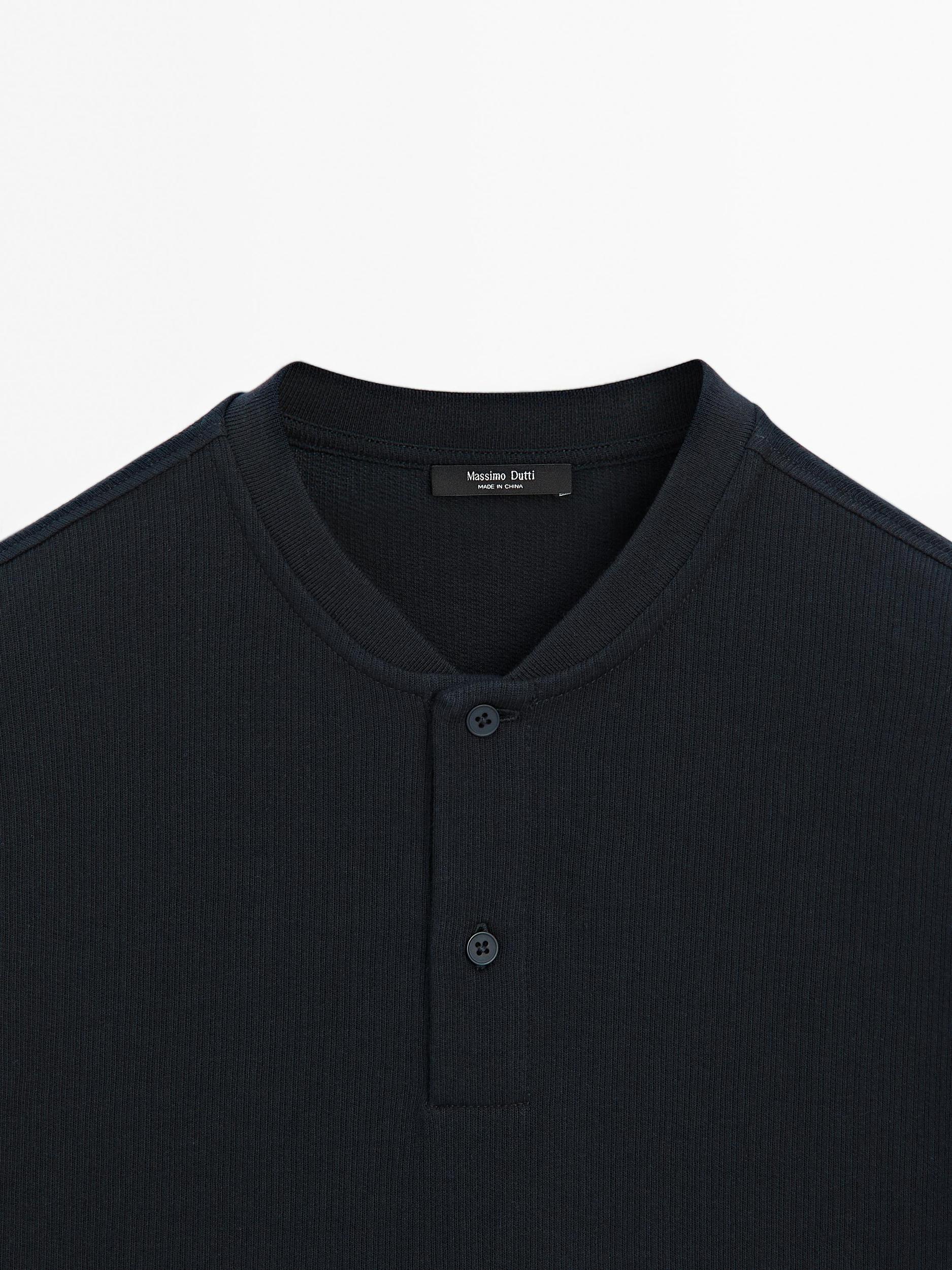 Ribbed polo shirt with stand collar Product Image