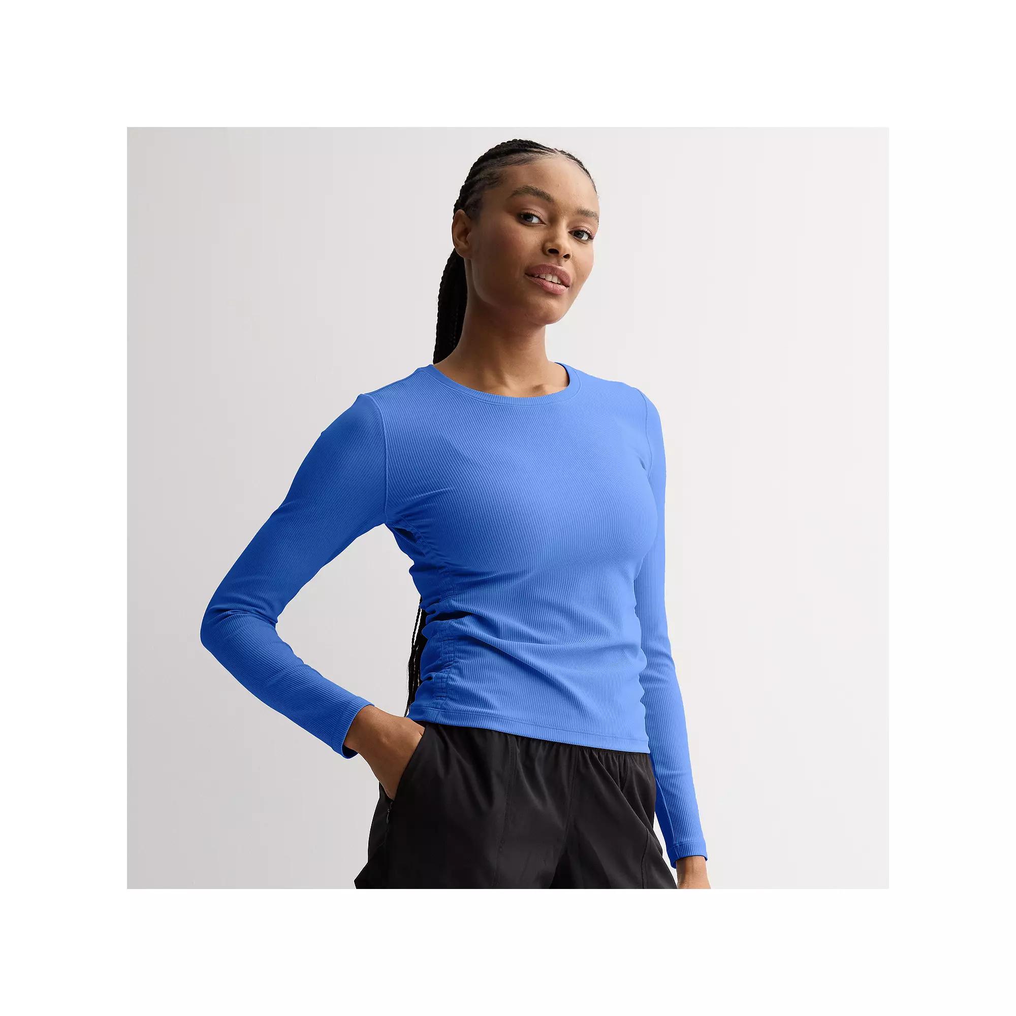 Women's Tek Gear® Shirred Rib Long Sleeve Top, Size: XXL, Tara Blue Product Image