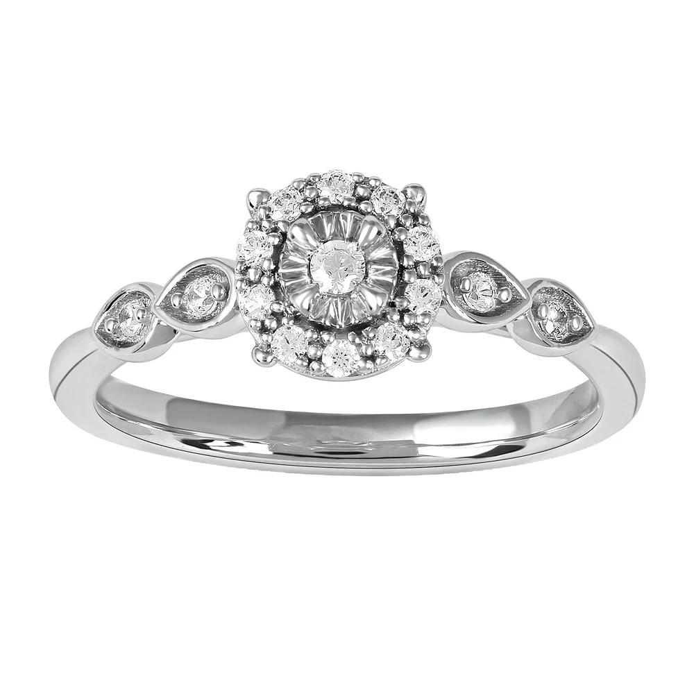 DeCouer Sterling Silver 1/6 Carat T.W. Diamond Halo Promise Ring, Women's,  Product Image