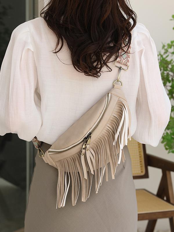 Geometric Tasseled Zipper Crossbody Bags Product Image