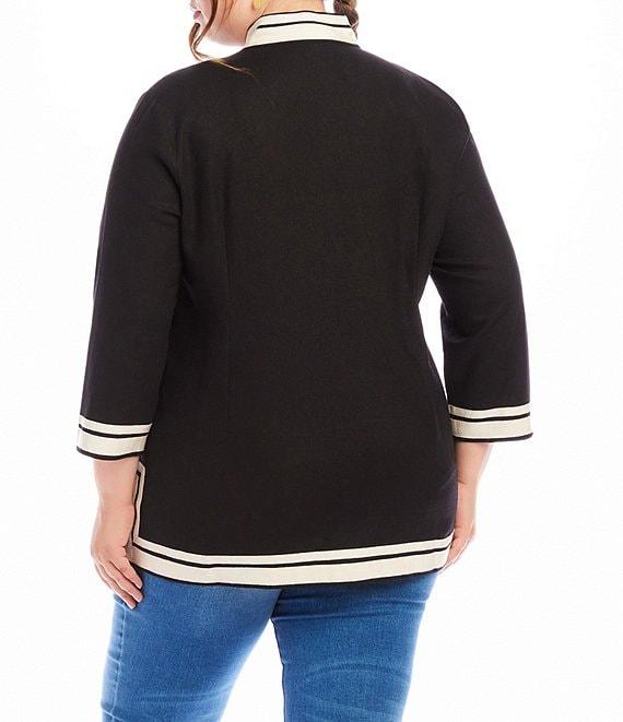 Karen Kane Plus Size The St. Tropez Mandarin Split V-Neck 3/4 Sleeve Contrast Trim Tunic Product Image