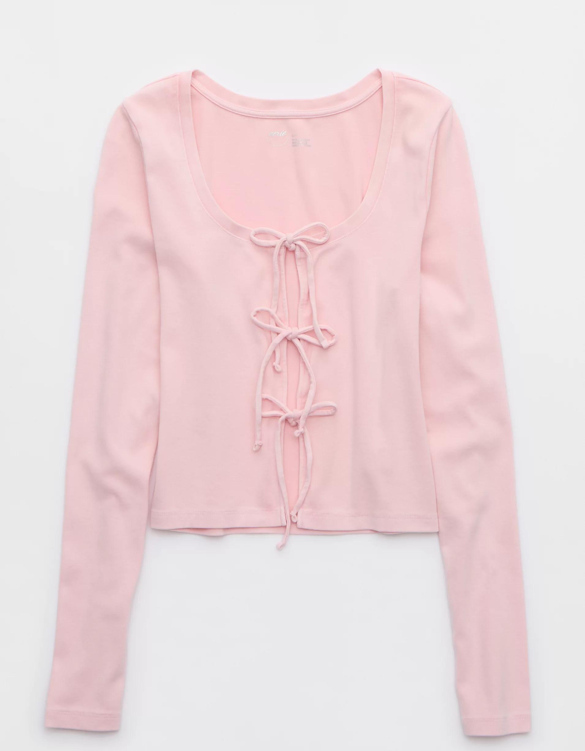 Aerie Long Sleeve Tie Front Cardigan Product Image