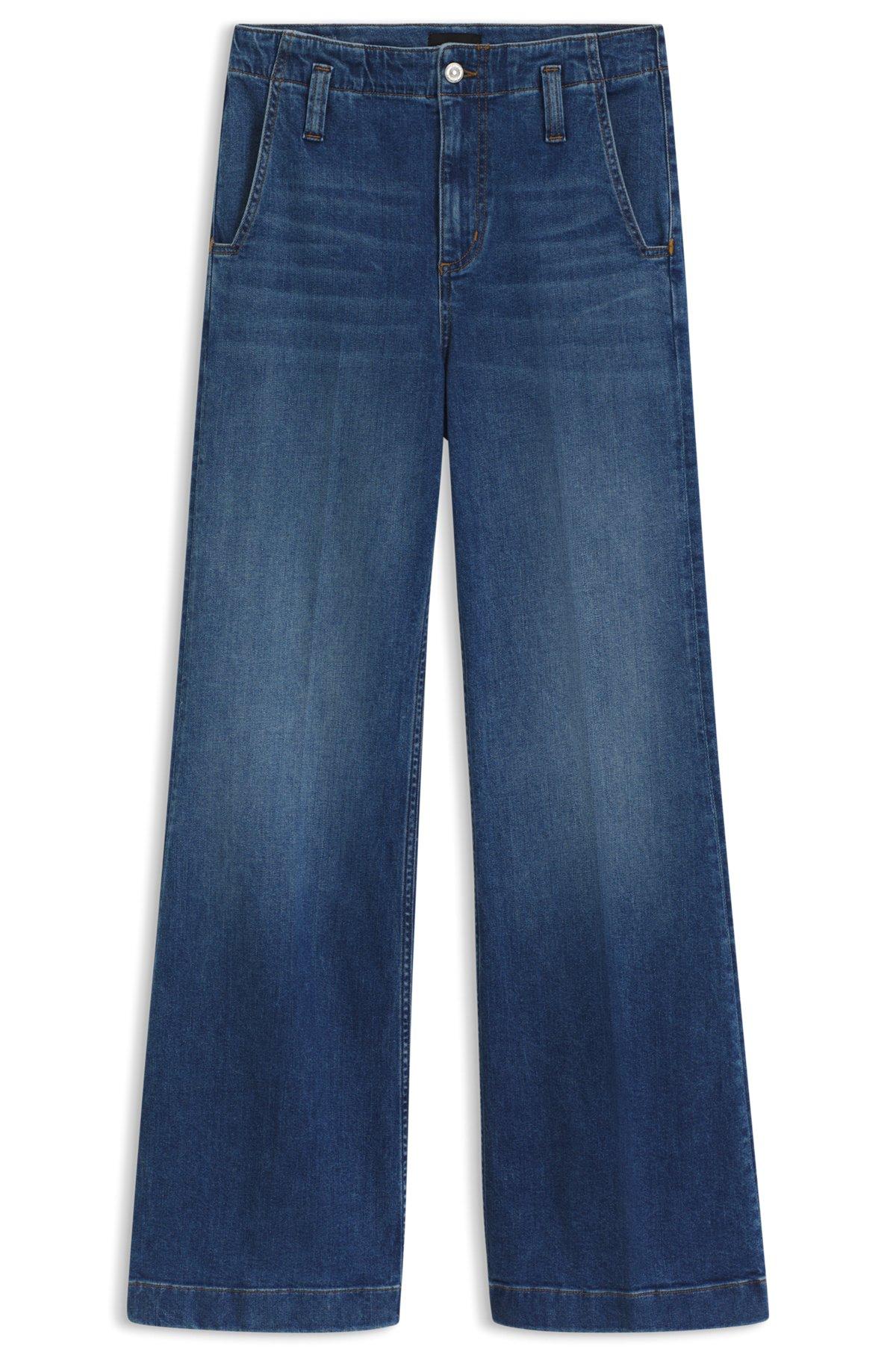 BOSS - Regular-fit jeans in mid-blue Italian stretch denim - Dark Blue Product Image