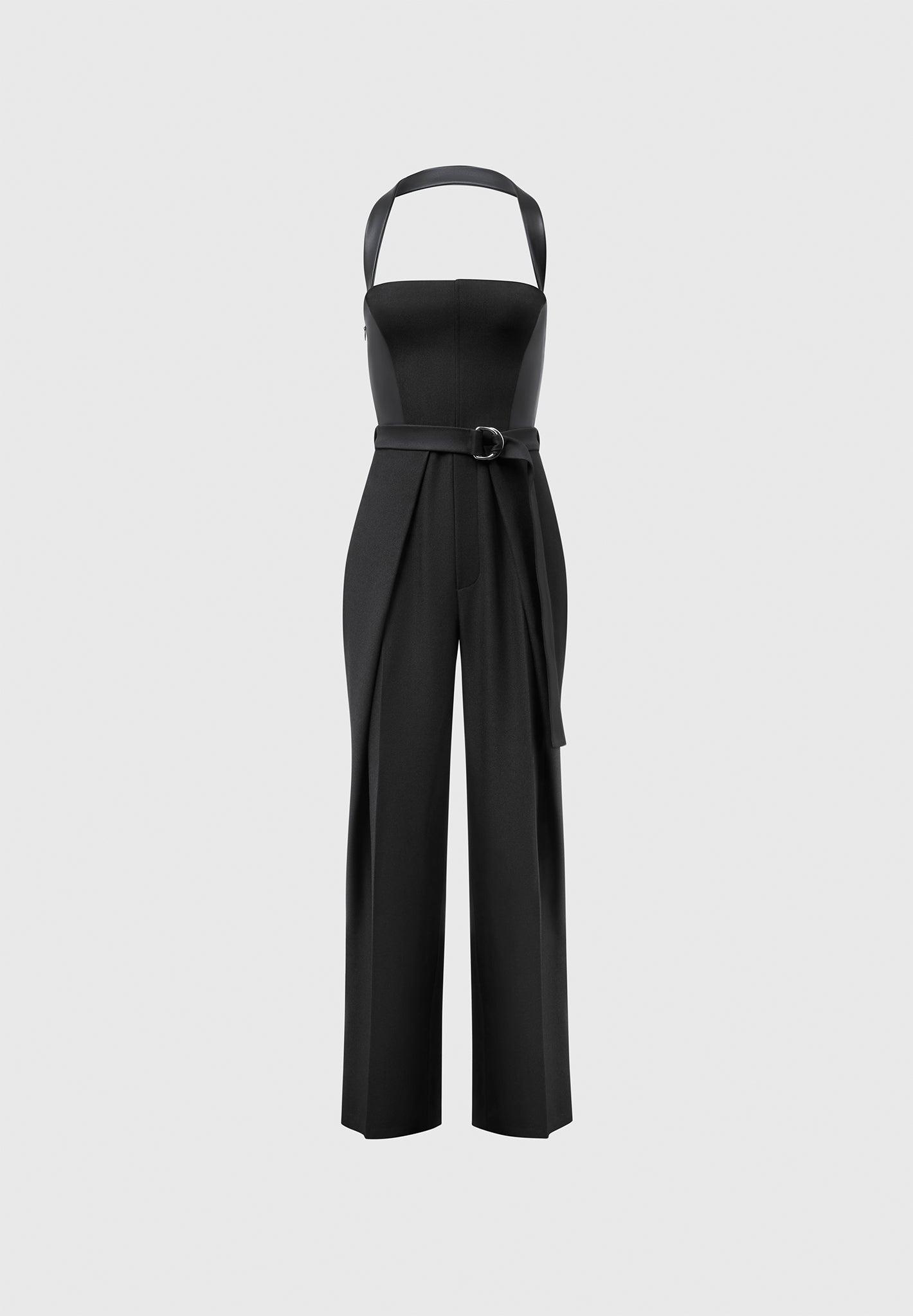 Sabine - Tailored Pleat Jumpsuit with Belt - Black Female Product Image