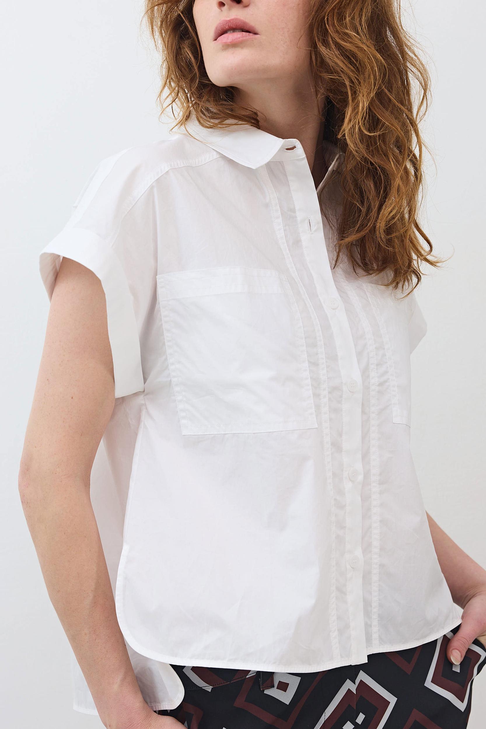 Short Sleeve Poplin Button Down Blouse Product Image