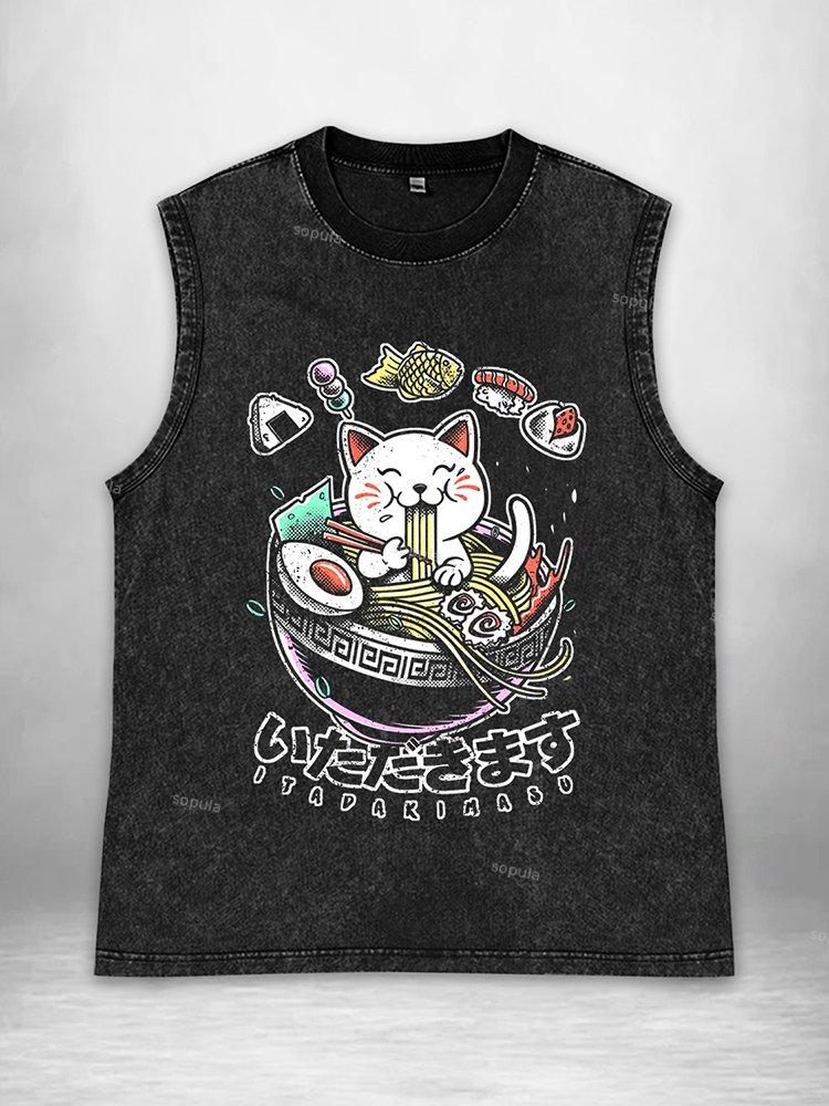 Vintage Cat Yummy Tour Art Graphic Acid Washed Tank Product Image