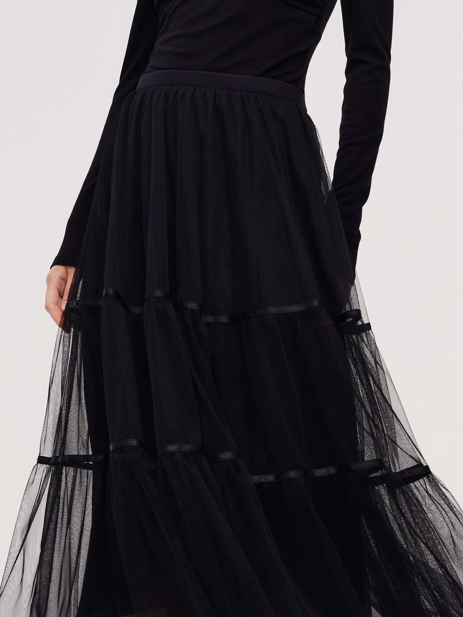 Mesh Tiered Women Elastic Waist Skirt Product Image