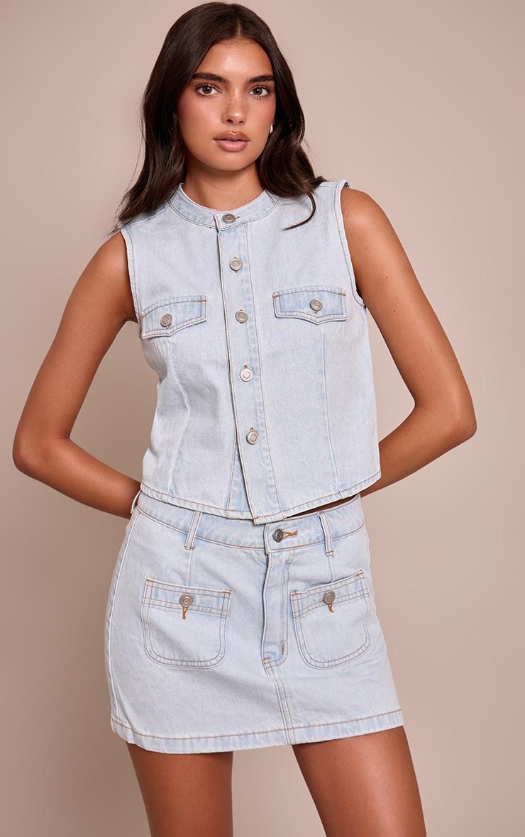 Light Blue Mid Rise Denim Mini Skirt Product Image