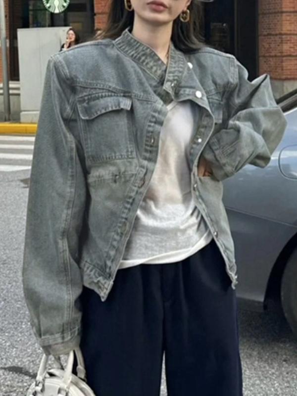 Vintage Distressed Dual Pocket Denim Jacket Product Image