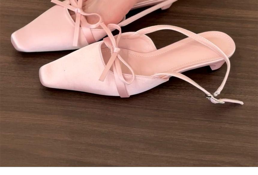 Square Toe Bow Slingback Satin Kitten Heel Pumps Product Image