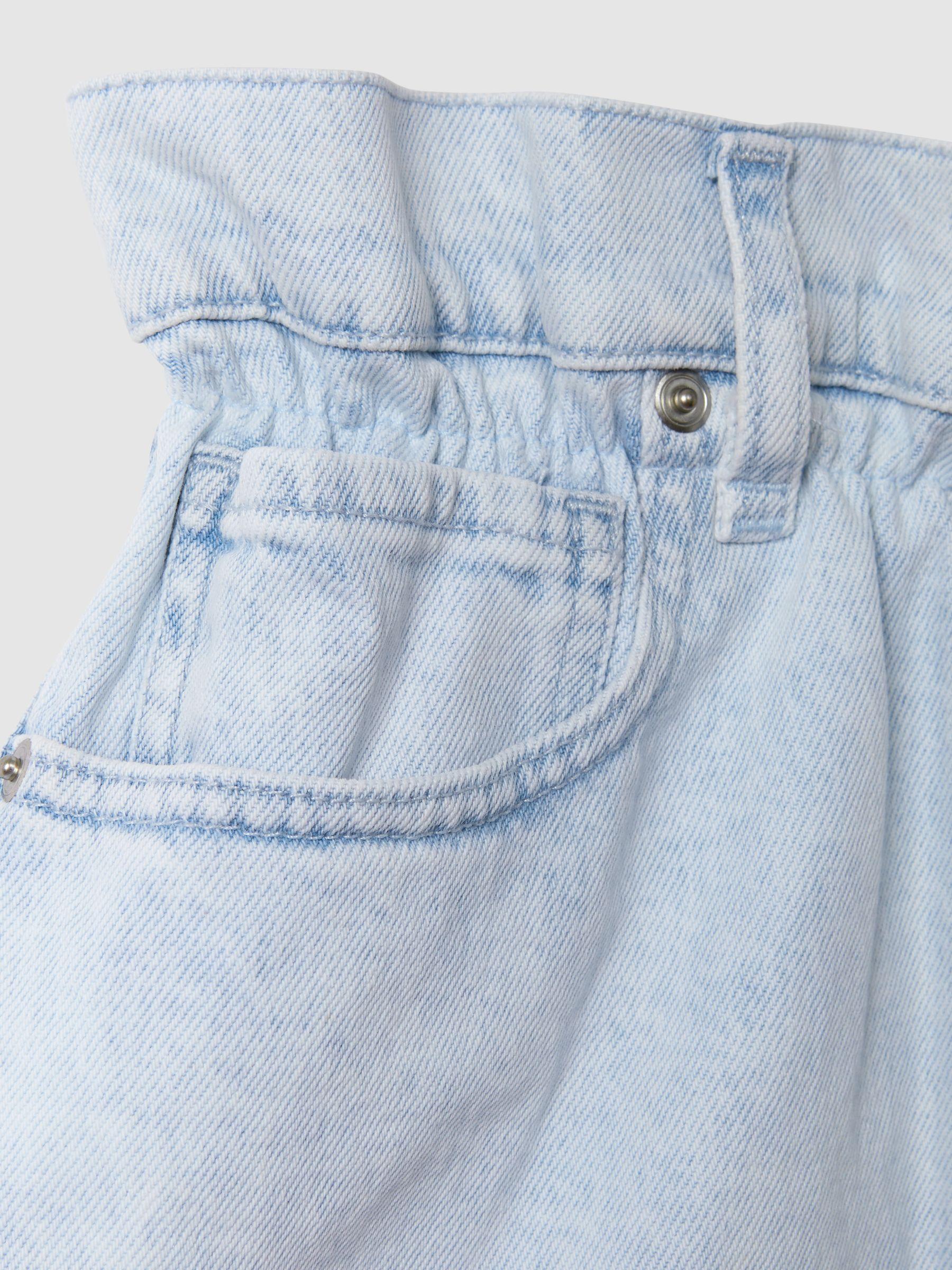 Good American Elasticated Waist Distressed Denim Shorts in Light Blue Product Image