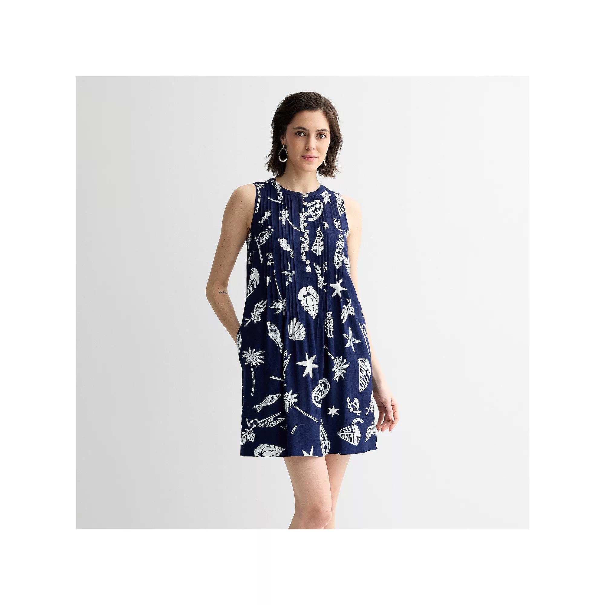 Petite Sonoma Goods For Life® Sleeveless Pintuck Dress, Women's, Size: Small Petite, Blue Marine Toss Product Image