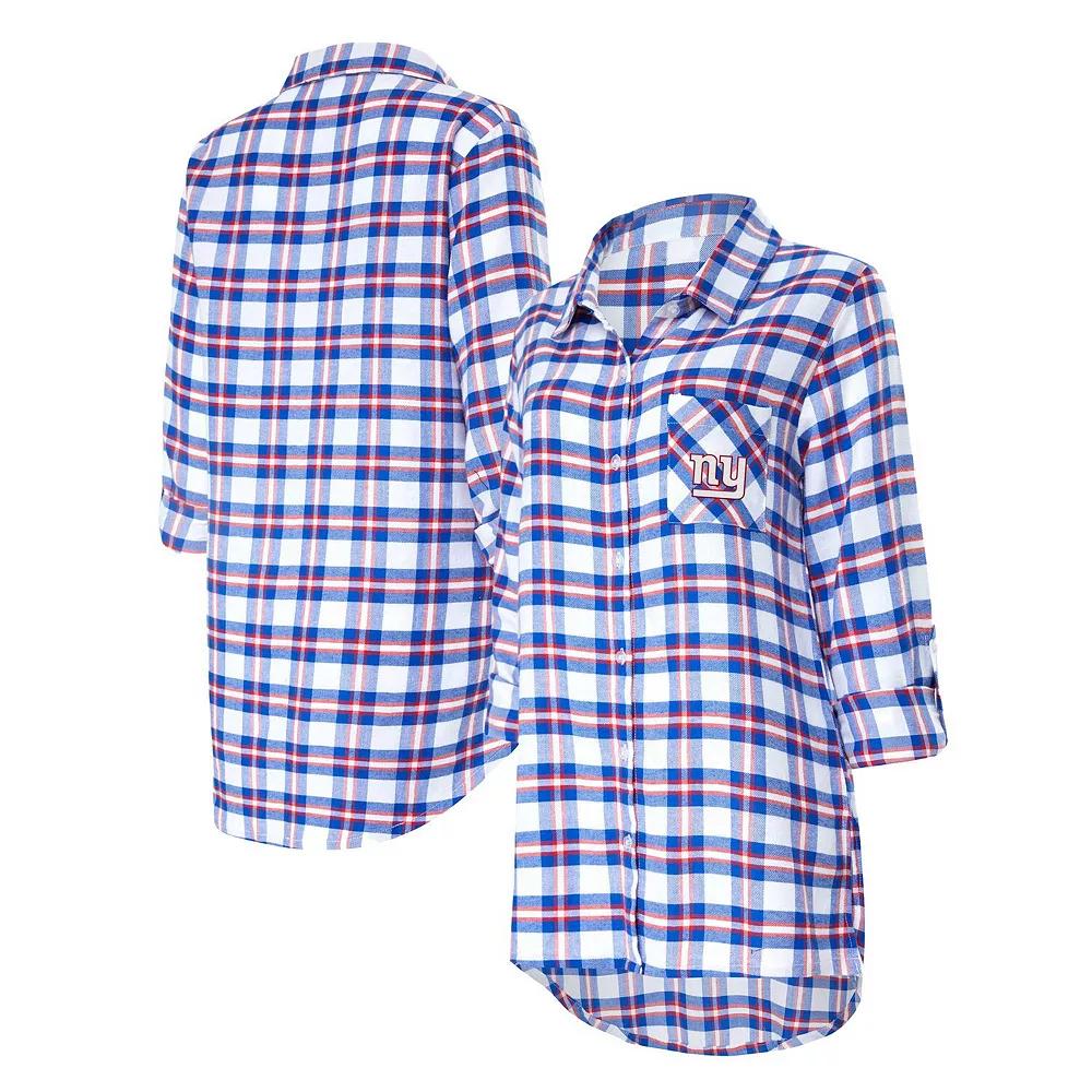 Women's Concepts Sport Royal New York Giants Sienna Plaid Full-Button Long Sleeve Nightshirt, Size: Large, Blue Product Image