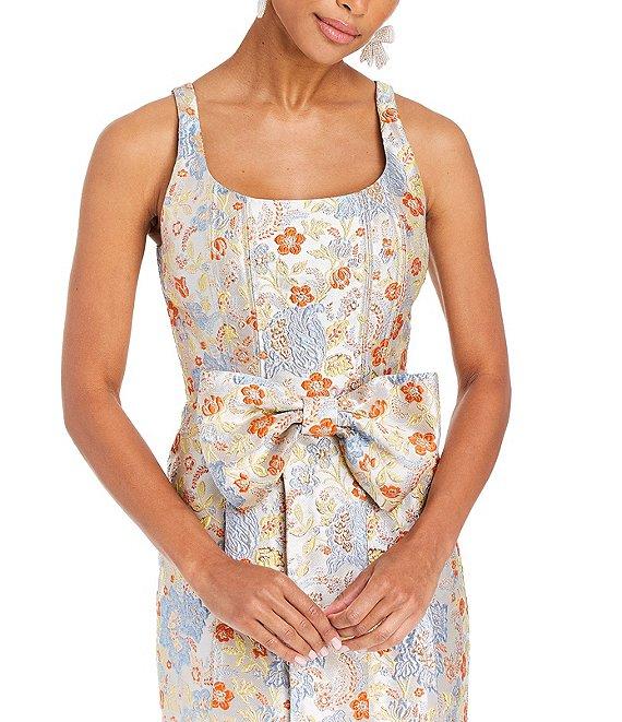 Mestiza New York Audrey Metallic Jacquard Scoop Neck Sleeveless Bow Front Midi Dress Product Image