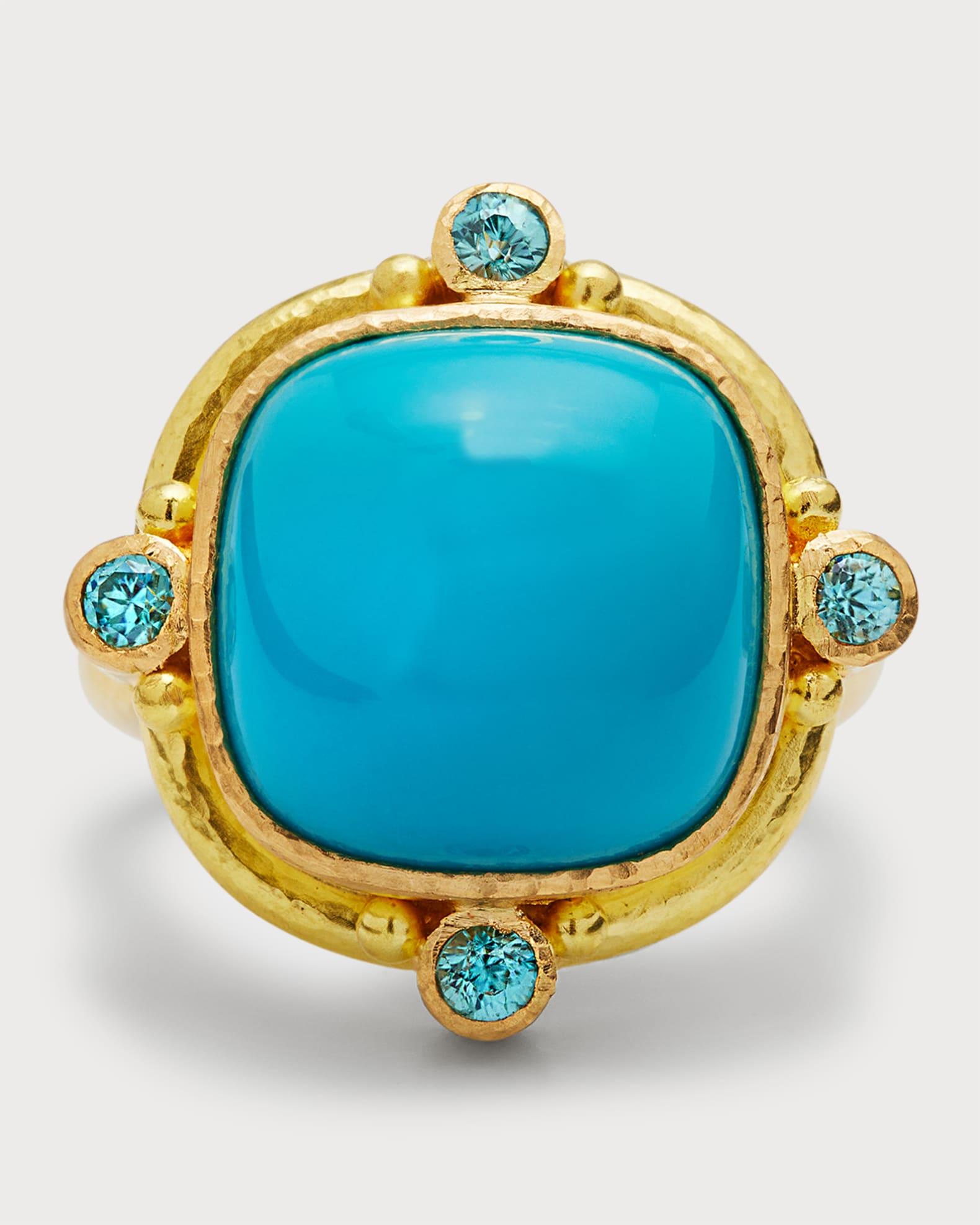 19K Square Cushion Sleeping Beauty Turquoise Ring, Size 6.5 Product Image