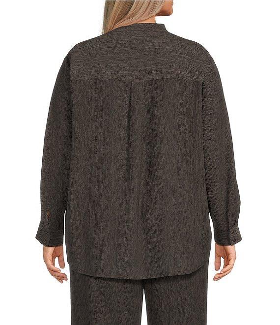 Eileen Fisher Plus Coordinating Plisse Mandarin Collar Long Sleeve Button Front Shirt Product Image