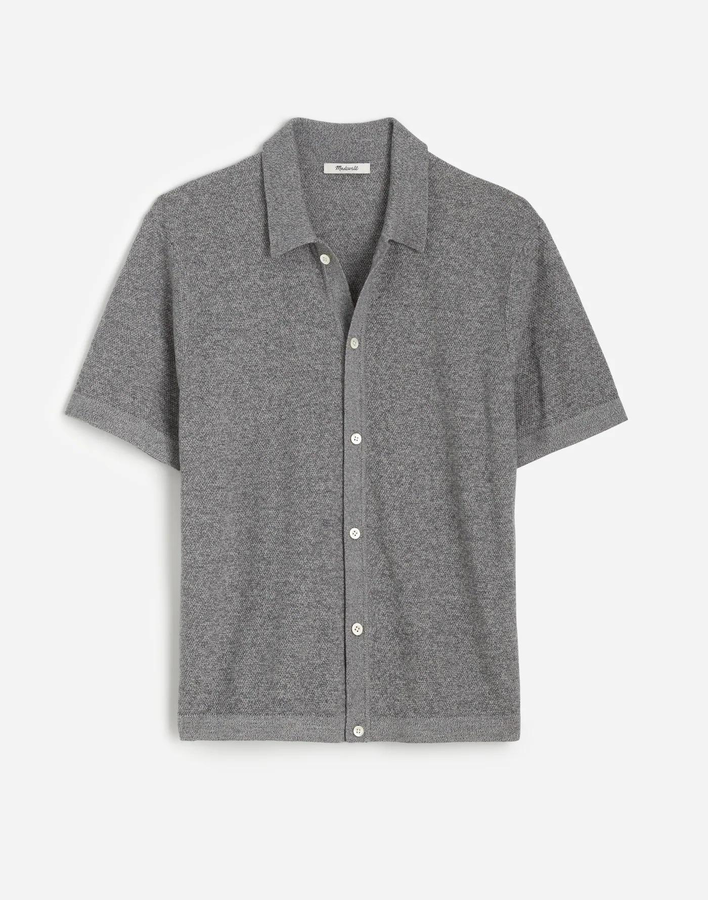 Marled Cotton Button-Up Sweater Polo Product Image