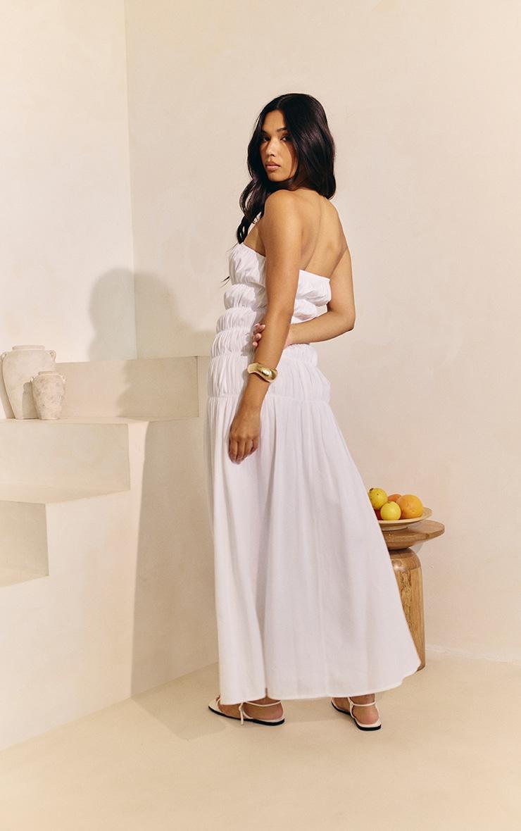 White Bandeau Ruched Detail Maxi Dress Product Image
