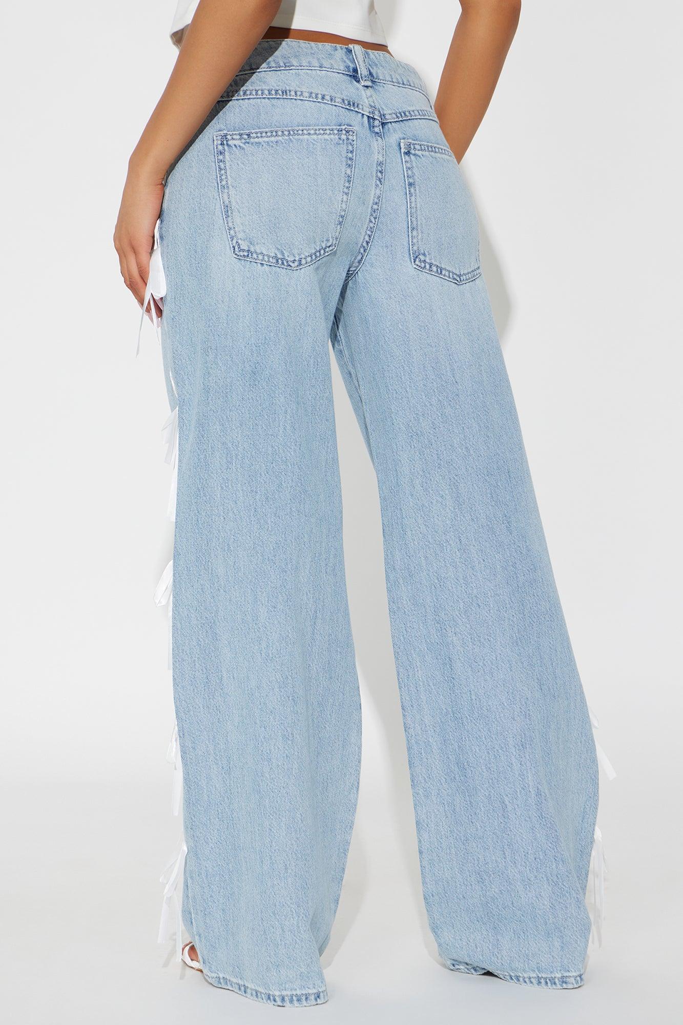 Rasine Non Stretch Bow Wide Leg Jeans - Medium Wash Product Image