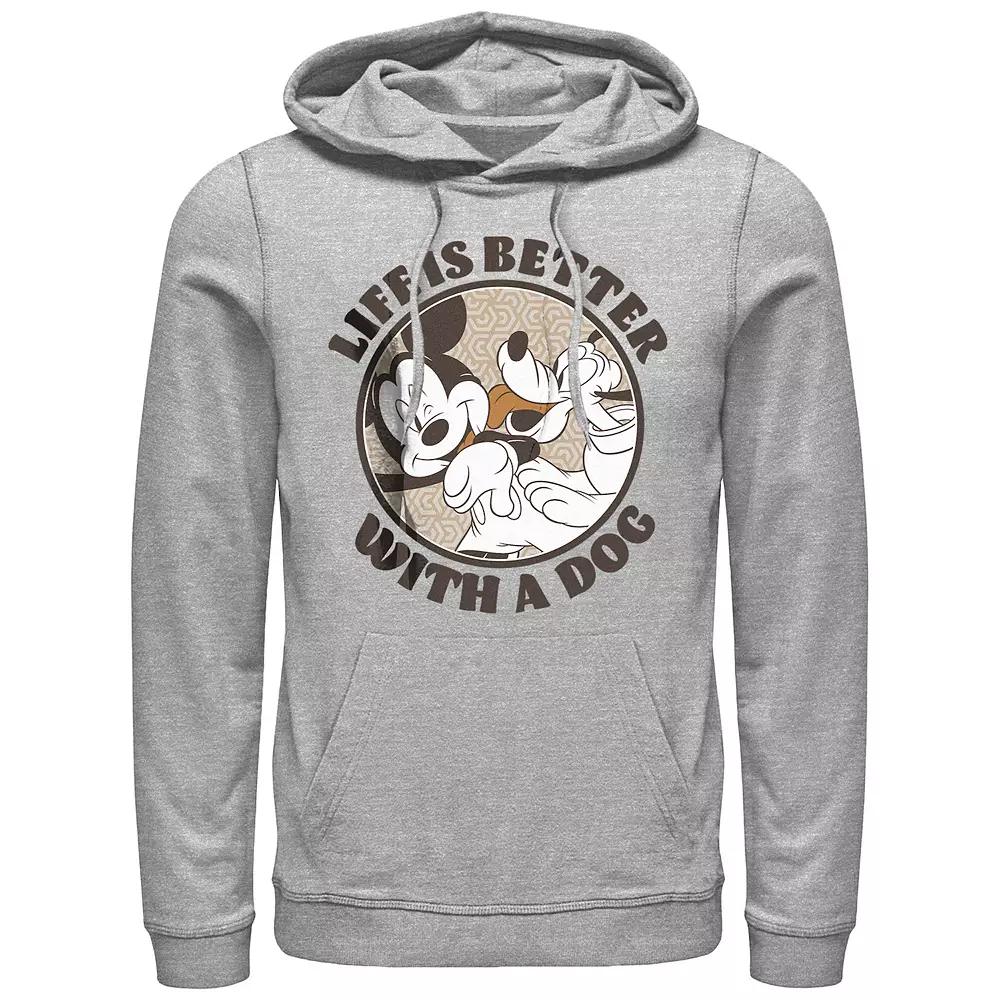 Men's Mickey Mouse And Pluto Life Is Better With A Dog Graphic Hoodie, Size: Medium, Athletic Grey Product Image