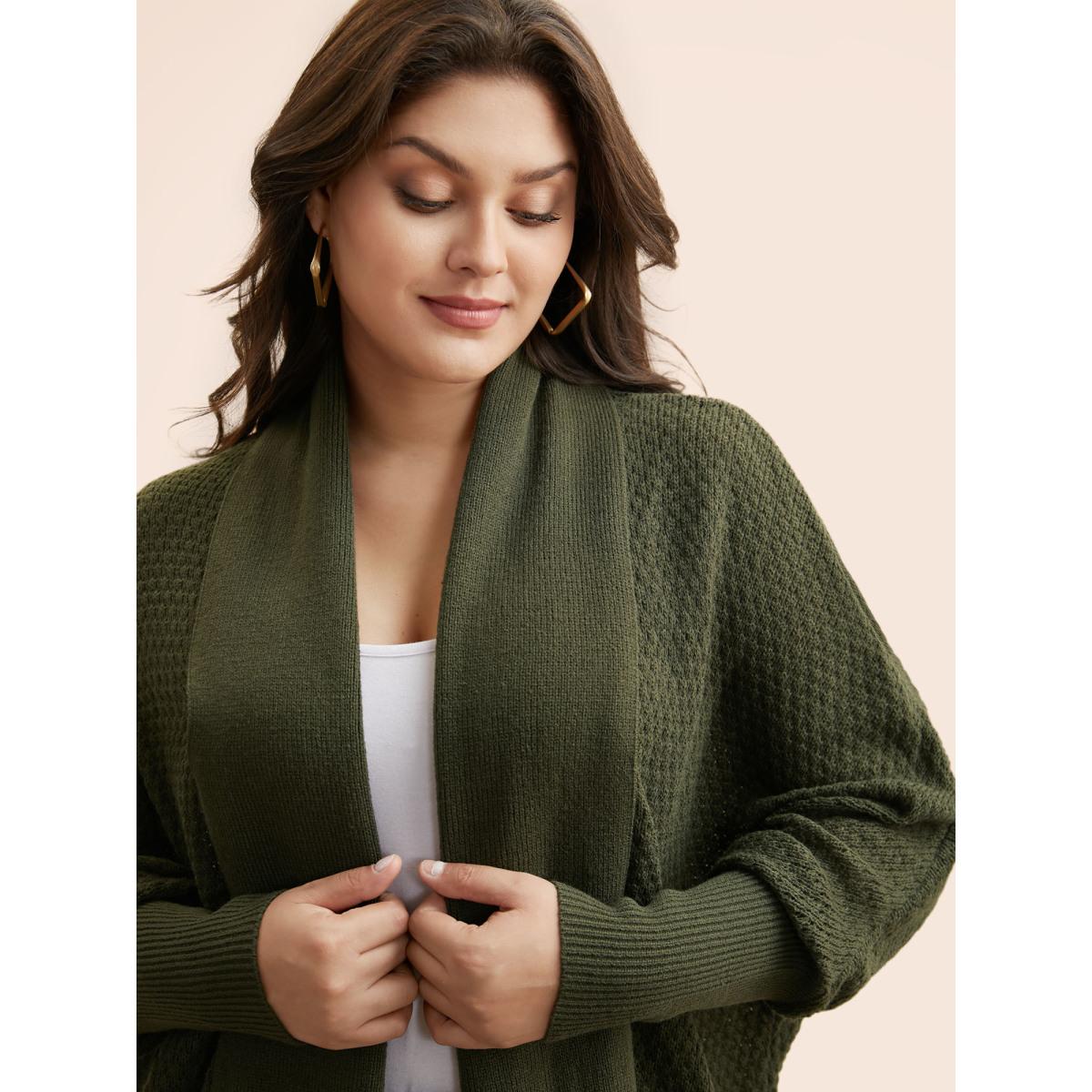 Plus Size Texture Lapel Collar Dolman Sleeve Cardigan ArmyGreen Women Casual Long Sleeve Everyday Cardigans BloomChic 14-16/1X Product Image