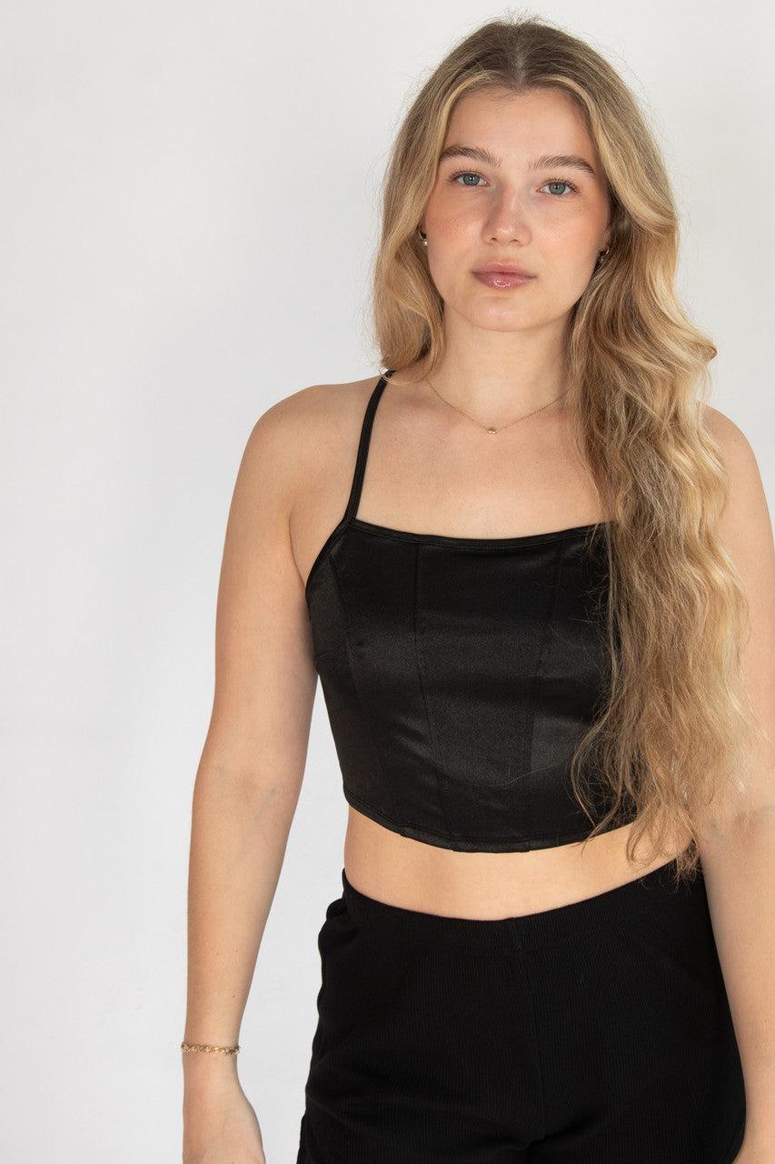 Satin Lace Up Back Crop Top Product Image