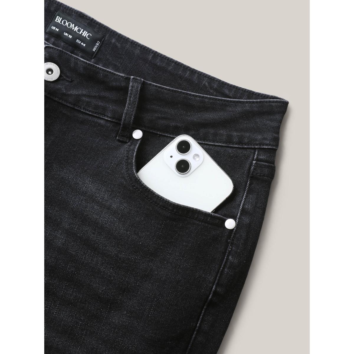 Plus Size 5 Pockets Stretch Skinny-Fit Jeans Women Denimcharcoal Medium stretch Slanted pocket Jeans BloomChic 16/1X Product Image